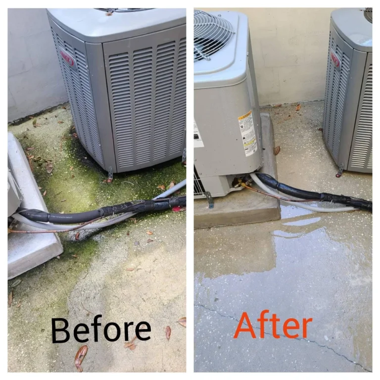 Concrete pad and equipment cleaning before and after in Jacksonville, FL